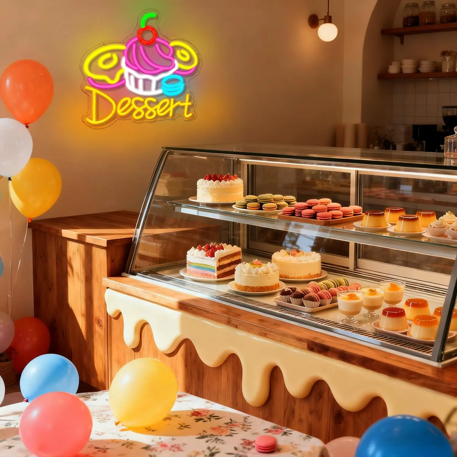 Cupcake & Donut Dessert Neon Sign – USB Dimmable Sweet Treats Neon Light for Bakery, Cafe, Kitchen Wall Decor, Aesthetic Gift