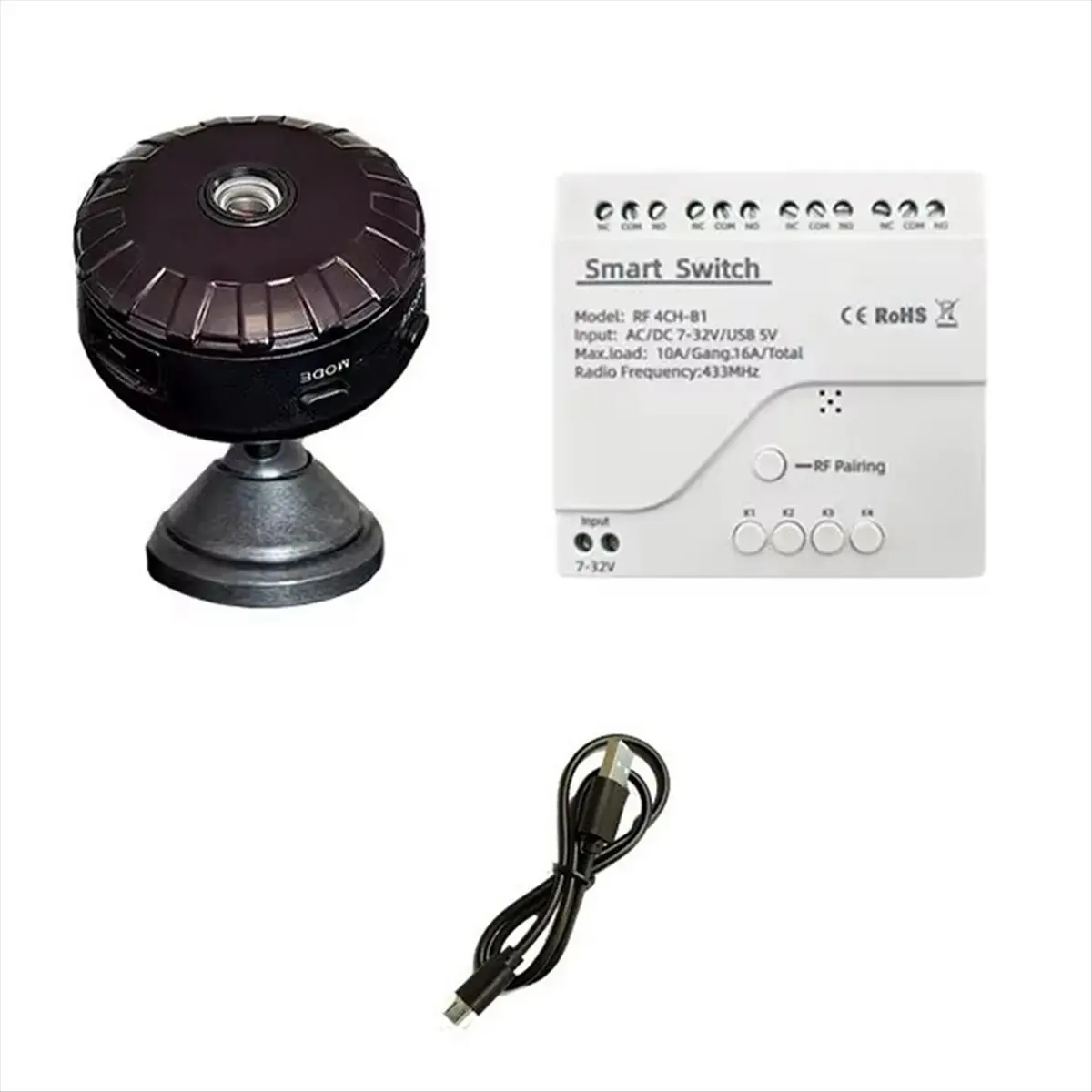 Smart Switch 4CH Inching/Self-Locking Controller 433MHZ Remote Controlled Camera Real Time Monitoring