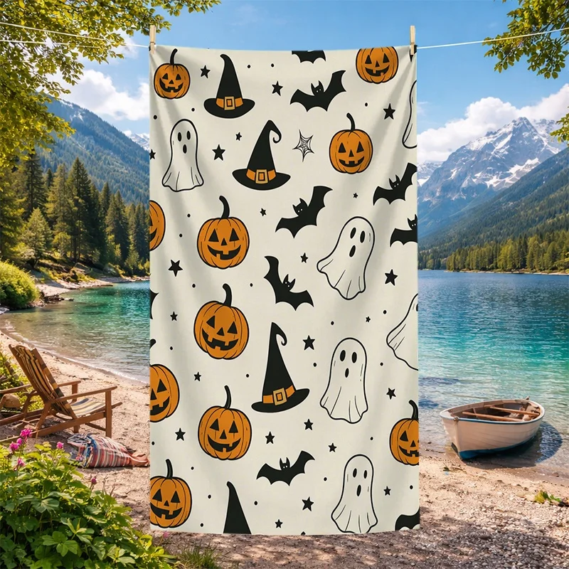 Newest Beach Towel Halloween Pumpkin Ghost Witch Hat Print Beach Towel Quick Dry Microfiber Towel For Swimming Pool Travel Bath