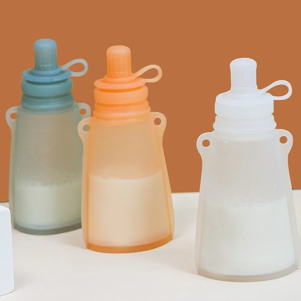 BPA Free Silicone Baby Food Pouch Refillable Reusable Milk Storage Bag Leak-proof Squeeze Sealing Storage Baby Food Container