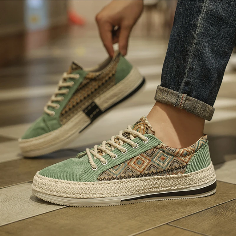 Men's Flat Casual Shoes Fashion Canvas Sneakers for Men Summer Breathable Fisherman Linen Cloth Loafers Comfortable Espadrilles