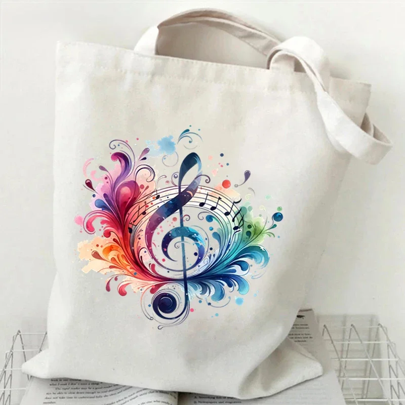 

Women Handbags Music Notation Canvas Bag for Teen Fashion Design Side Bag Funny Watercolor Music Note Shoulder Bag for Ladies