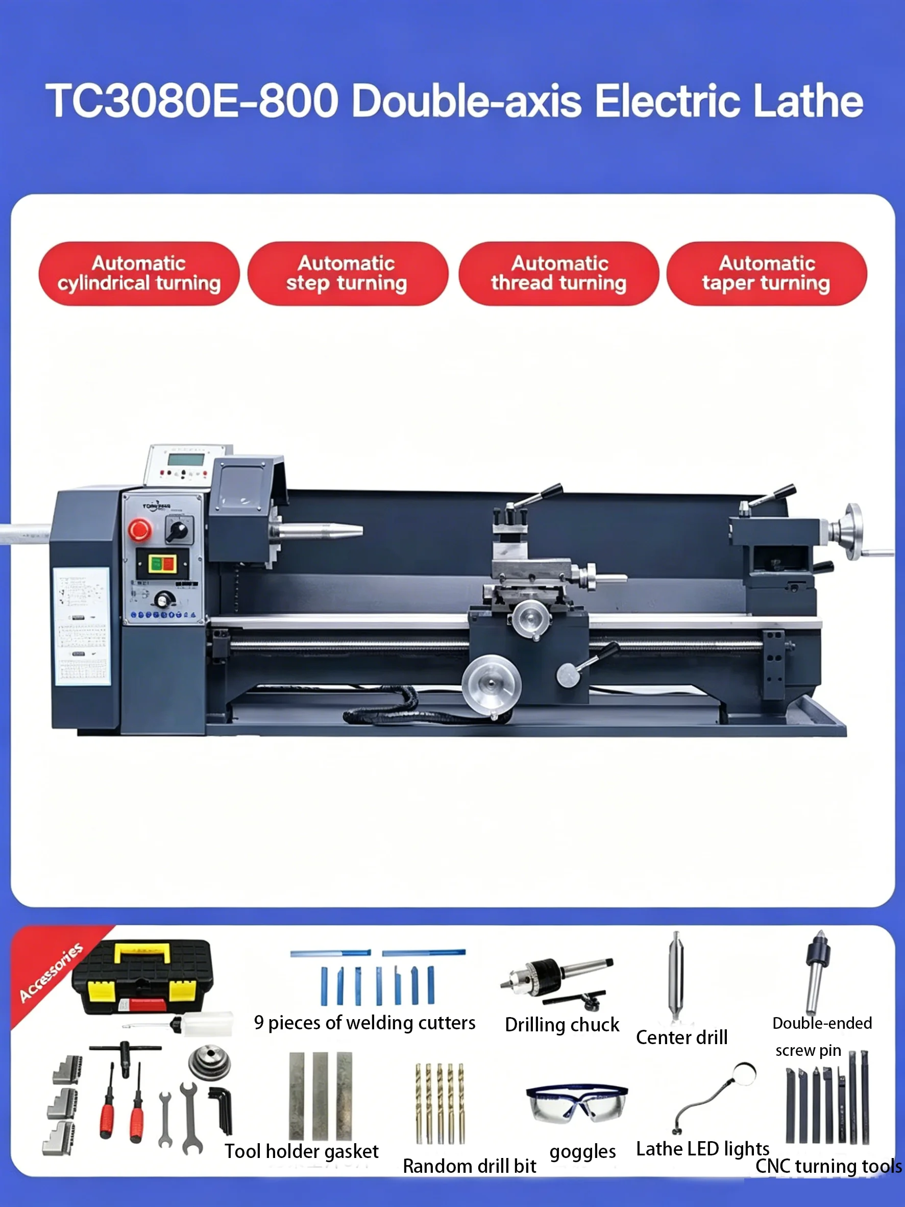 TC3080E Dual-axis Electronically Controlled Lathe With 125mm Three-jaw Chuck