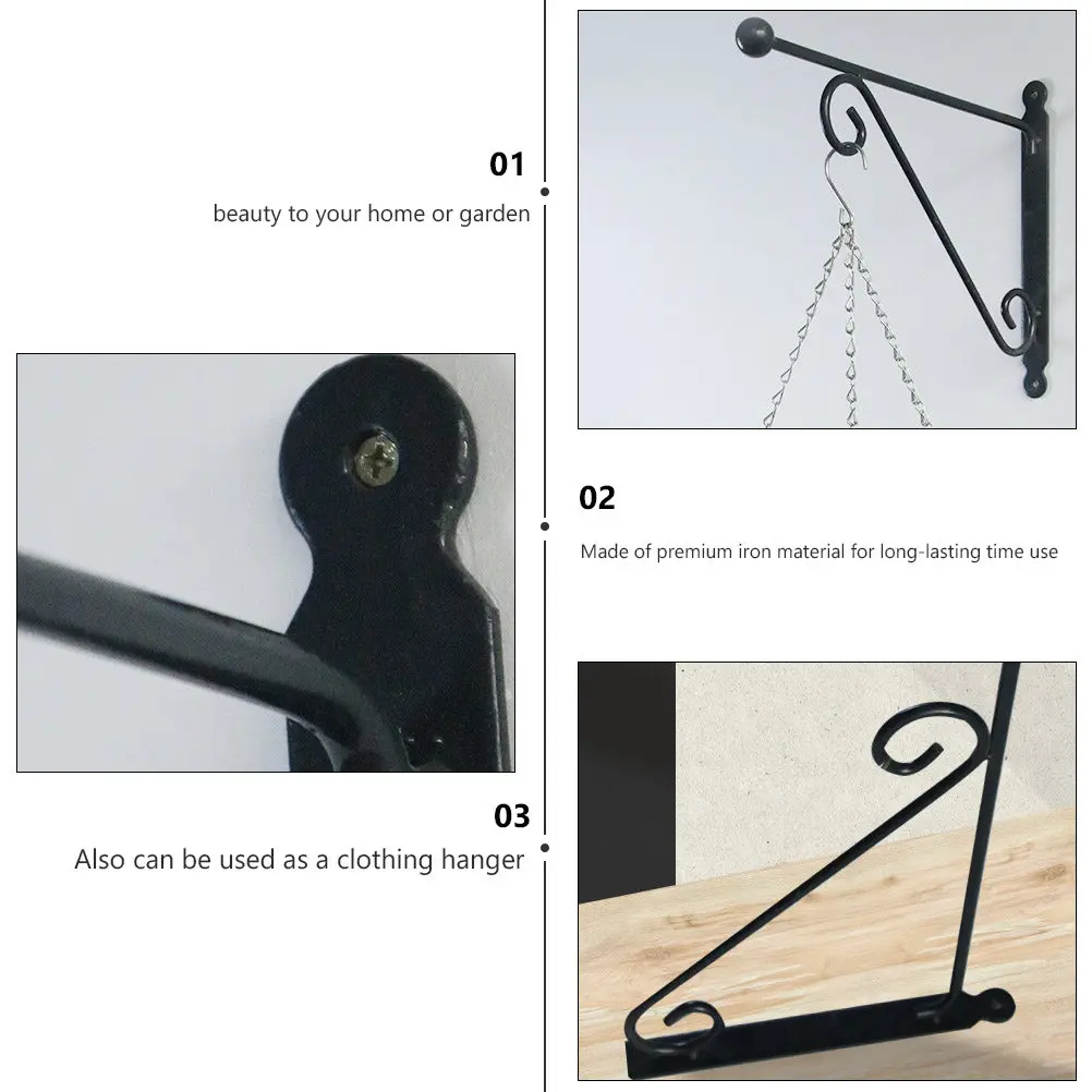 Heavy Duty Iron Wall Hook for Planters Flowerpots Towels Bags Bird Feeders Entryway Living Room Bedroom Patio Porch Hanging