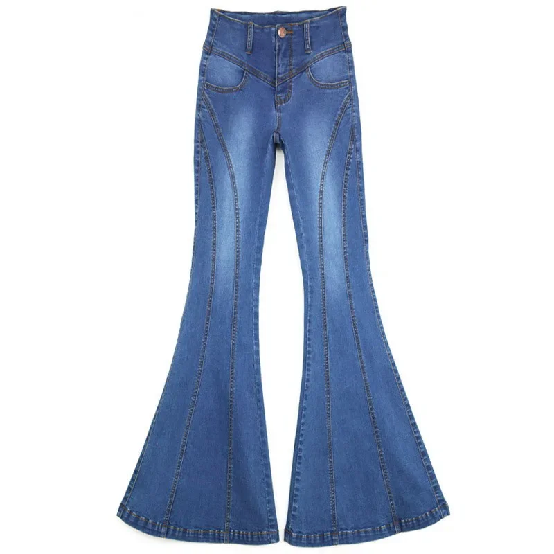 Vintage Plus Größe Mode Stretch Elastische Schwarz Flare Jeans Frauen Lange Glocke-Böden Jeans Mädchen Hosen Frauen Breite Bein hosen