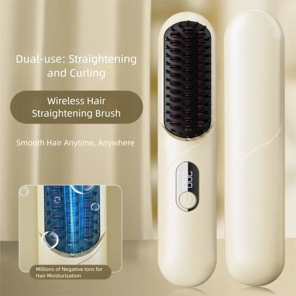 

Wireless Hair Straightener Brush Curly/straight Hair Dual Use 4000mah Ion Thermal Comb 20 Million Negative Ions USB Rechargeable