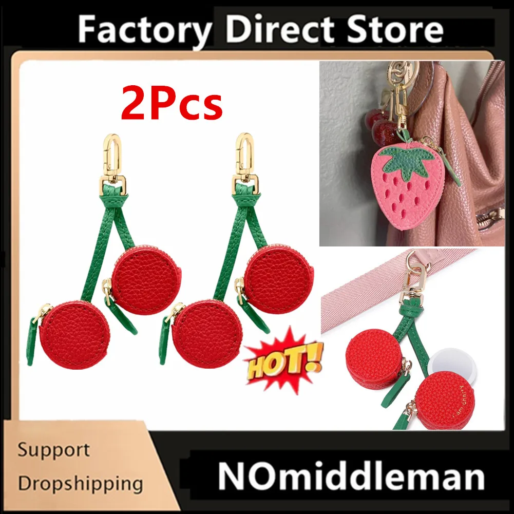 2Pcs Mini Cherry Shape Coin Purse Cute PU Leather Pendant Korean Style Keychain Earphone Bag Mini Storage Bag Cute Gift For Girl