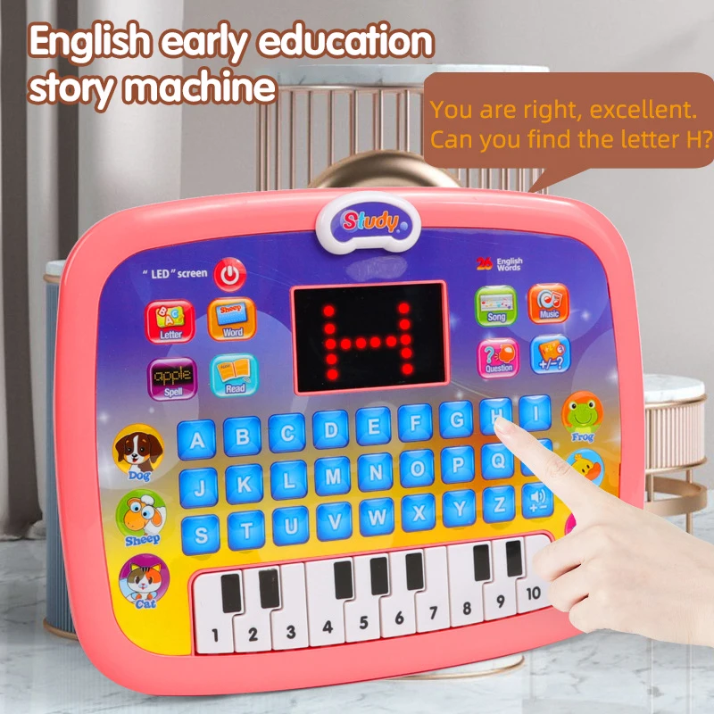 Kids LED Tablet English Learning Machine Music Sound Education Intelligent Story Machine Preschool Animal Letters Study Baby Toy