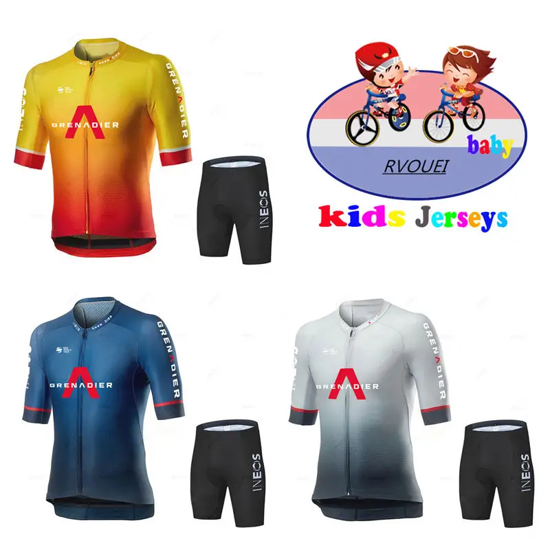 Ineos Summer Cycling Jersey Sets Breathable Children Mallot Ciclismo Short Sleeve Girl Cycling Wear Sports Kids Cycling Clothing