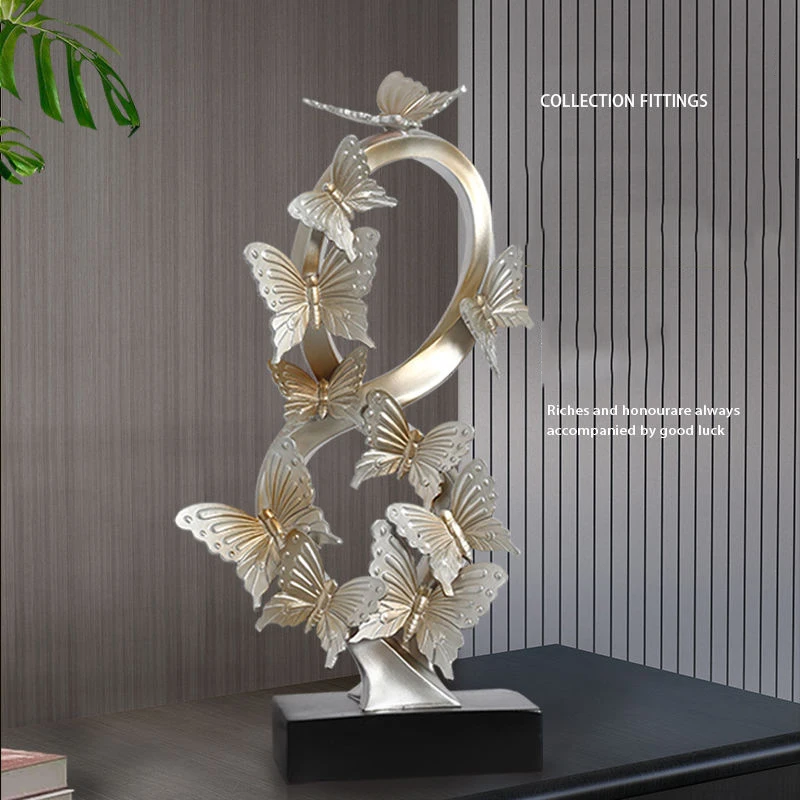 Modern Luxury Lucky Butterfly Wealth Attraction Resin Decoration Home Entrance Figurines Craft TV Wine Cabinet Ornaments Artwork