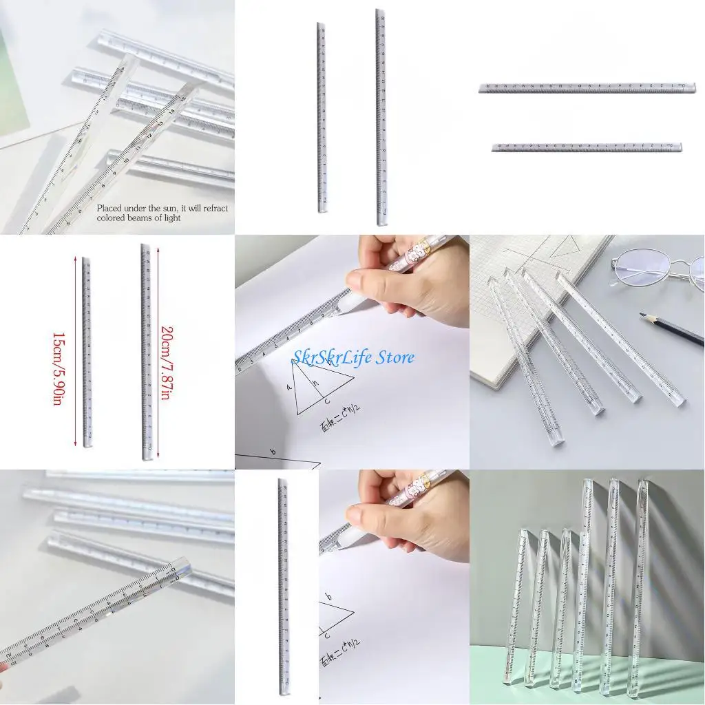 E65E 2Pcs Clear Triangular Rulers Plastic Drawing Ruler Measuring Tool for Students