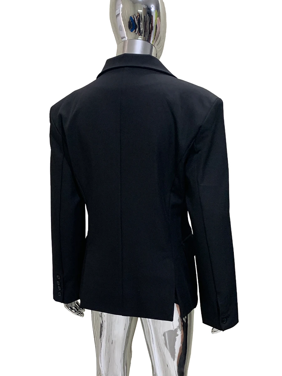 

Spring Autumn Black Fitted Blazers for Men Peaked Lapel Shoulder Pads Long Sleeve Elegant Chic Luxury Designer Clothes Fashion