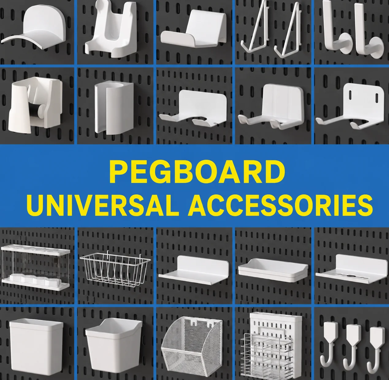 Modular Plastic Pegboard Wall Storage, DIY Combination Hole Panel with Multi-Type Hooks Basket Shelf for Office Supplies Desk view 3
