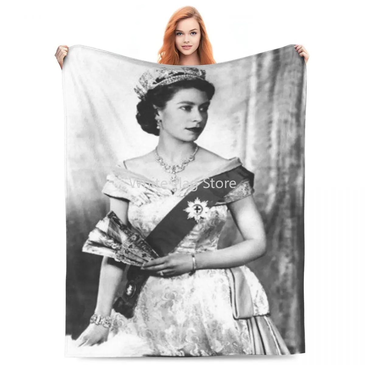 

Warm Soft Blanket Office Queen Elizabeth II Of England Throw Blanket Retro Photo Flannel Bedspread Chair Colorful Sofa Bed Cover