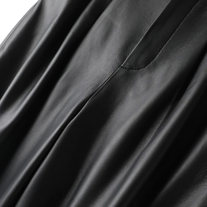 Tao Ting Li Na Women Real Leather Pants Spring and Autumn New High Waist Sheepskin Slim Cuff Straight Pants Wide Leg Pants