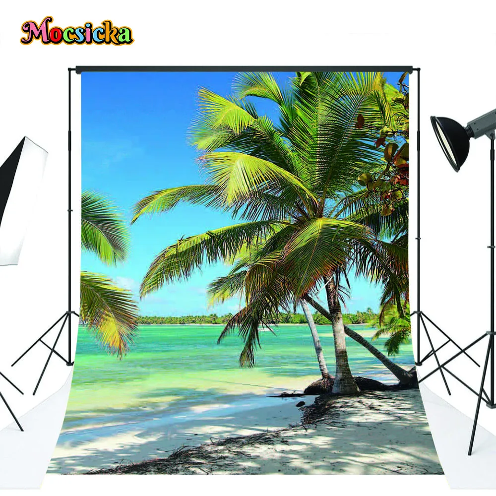 

Mocsicka Summer Tropical Beach Natural Scenery for Studio Photography Background Props Palm Tree Sea Portrait Photo Photobooth