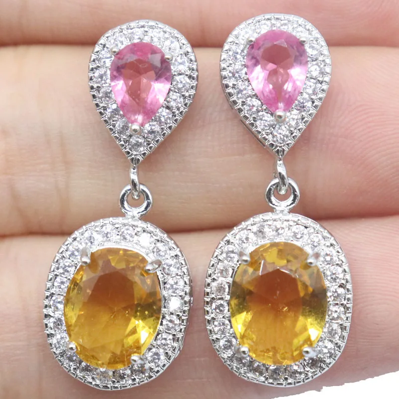 

Buy 3 Get 1 Free 30x12mm Multi Color Golden Citrine Pink Morganite Red Blood Ruby Green Amethyst CZ Daily Wear Silver Earrings