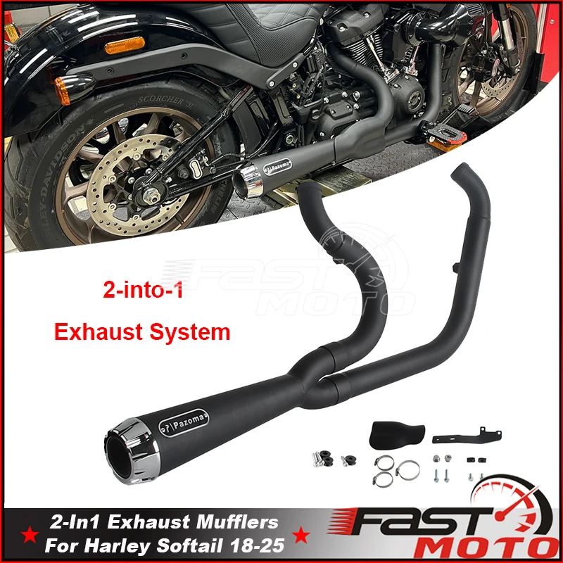 

Motorcycle 2 Into 1 Concepts Big Bore Exhaust Muffler Pipe Tube Full Complete For Harley Softail Low Rider FXLR FXRST FXLRST