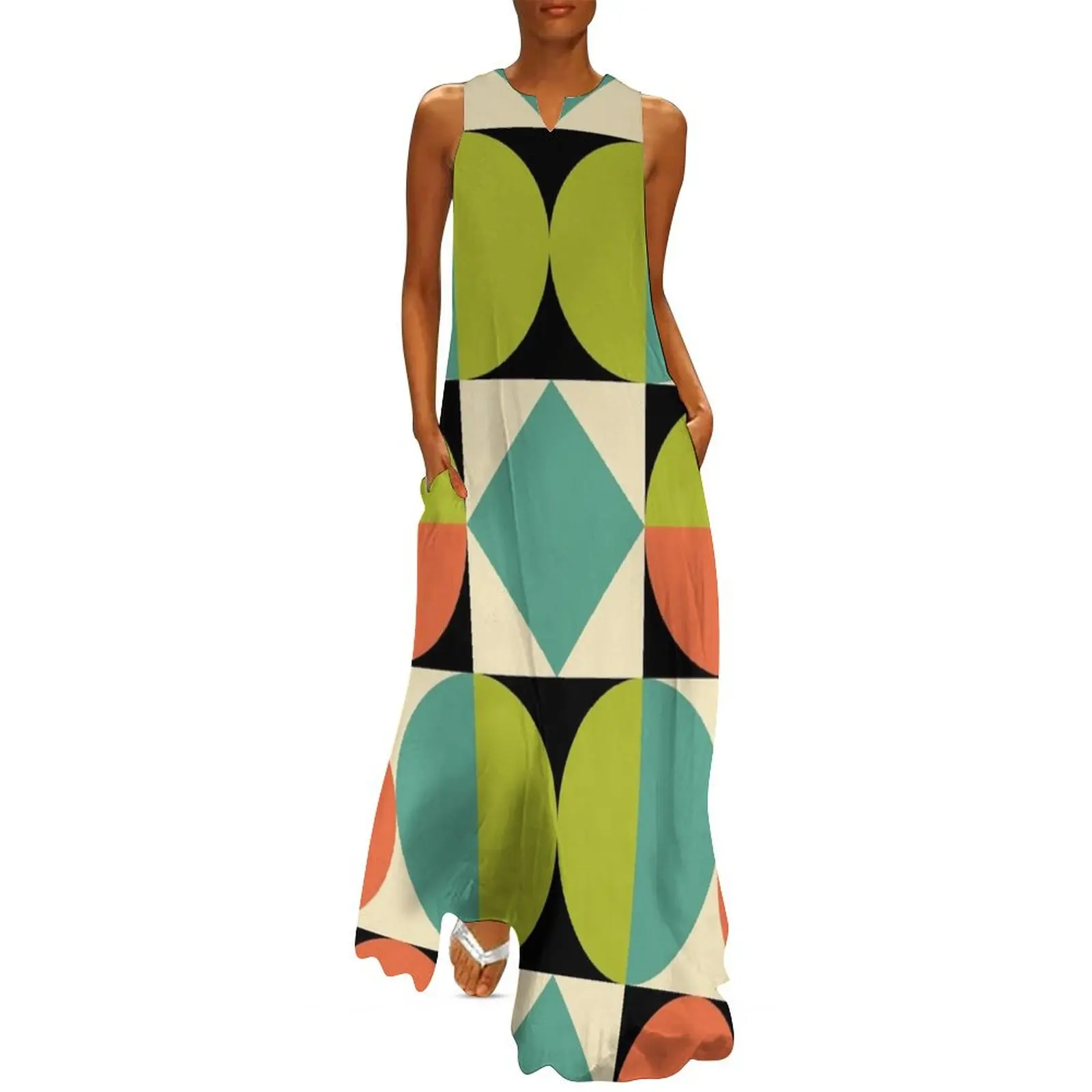 

Colorful Mid Century Modern Geometric Abstract 625 Long Dress summer dress Elegant gown summer women"s suit