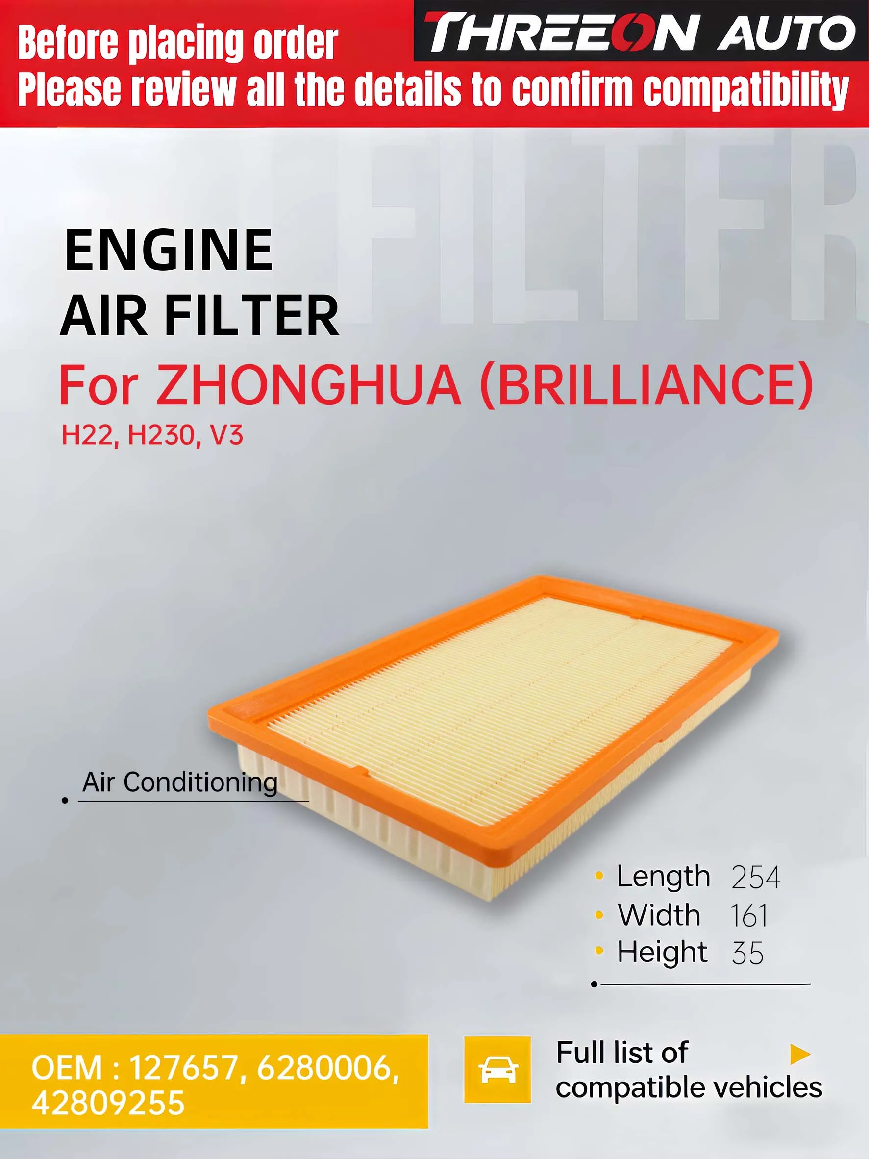 Filtro de aire para ZHONGHUA (BRILLIANCE) H220 H230 BM15L V3 BM15LC 1,5 MA9643 42809255 MAHLE LX4463 BOSCH 0986AF3386