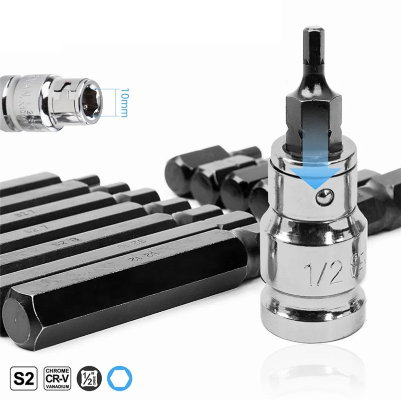 

-PQWN 15 Piece Hexagon Socket S2 Screwdriver Head Black & Silver Hexagon Star Screwdriver Set
