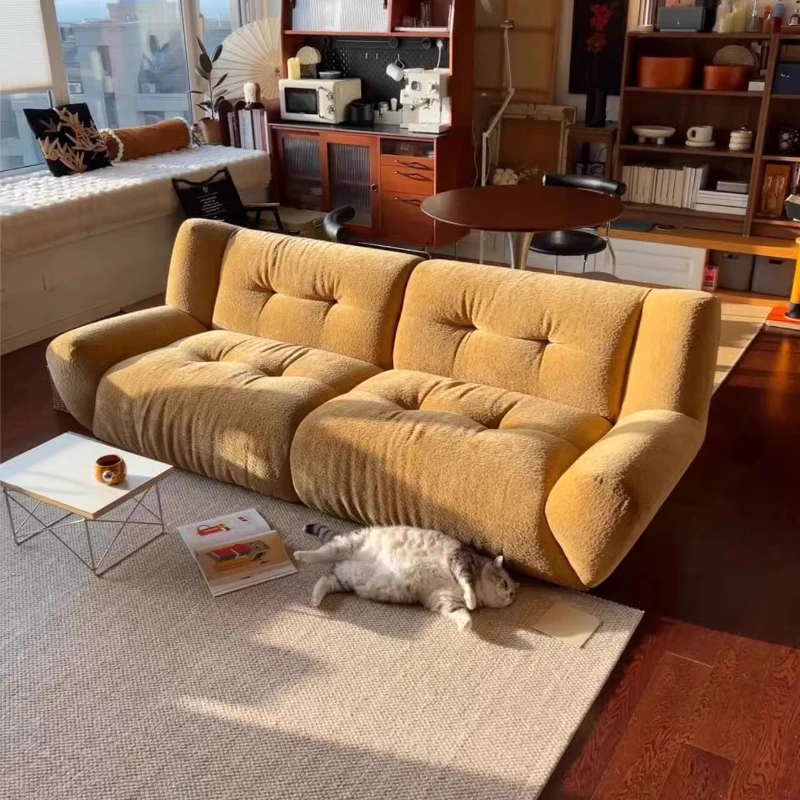 

Villa small apartment living room French cream style fabric sofa retro cloud straight row multi-person sofa