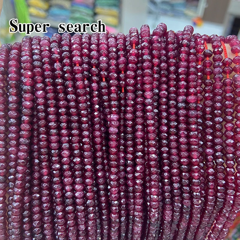 3x4mm Natural Stone Faceted Flat Red Ruby Stone Gemstone Spacer Loose Beads for Jewelry Making DIY Bracelet Necklace 14