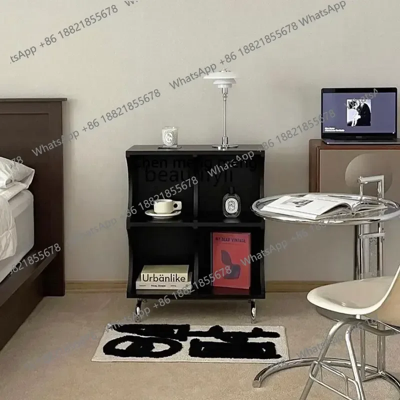 cn8350 LHY zq Modern Black Bedside Table White Storage Cabinet Solid Wood Mid-Ancient Storage Rack Bookshelf Creative Sideboard
