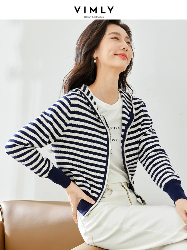 Cardigan a righe a contrasto conveniente per le donne 2023 autunno Soft Zip attraverso maglione con cappuccio maglie a maniche lunghe giacche in