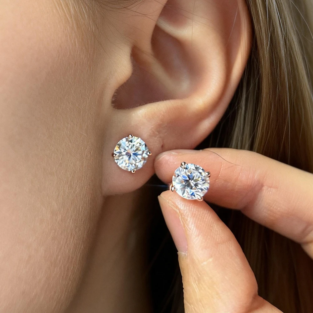 FEOBUR Sparkling 0.2-3CT Moissanite Stud Earring Rose Gold Color 925 Sterling Silver Lab Diamond Ear Studs Women Party Jewelry