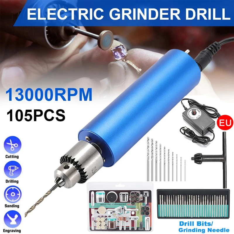 105PCS 220V Electric Mini Hand Drill with Power 0.3-4mm Chuck 4000-13000RPM Rotary Tool Kit for Wood DIY Craft Jewelry Walnut