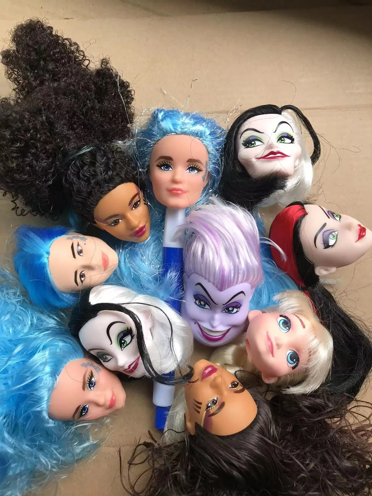 Princess Doll Heads White Black Brown Skin Doll Heads Girls Favorite Doll Figures Elsa Anna Mermaid Rapunzel Mulan Heads