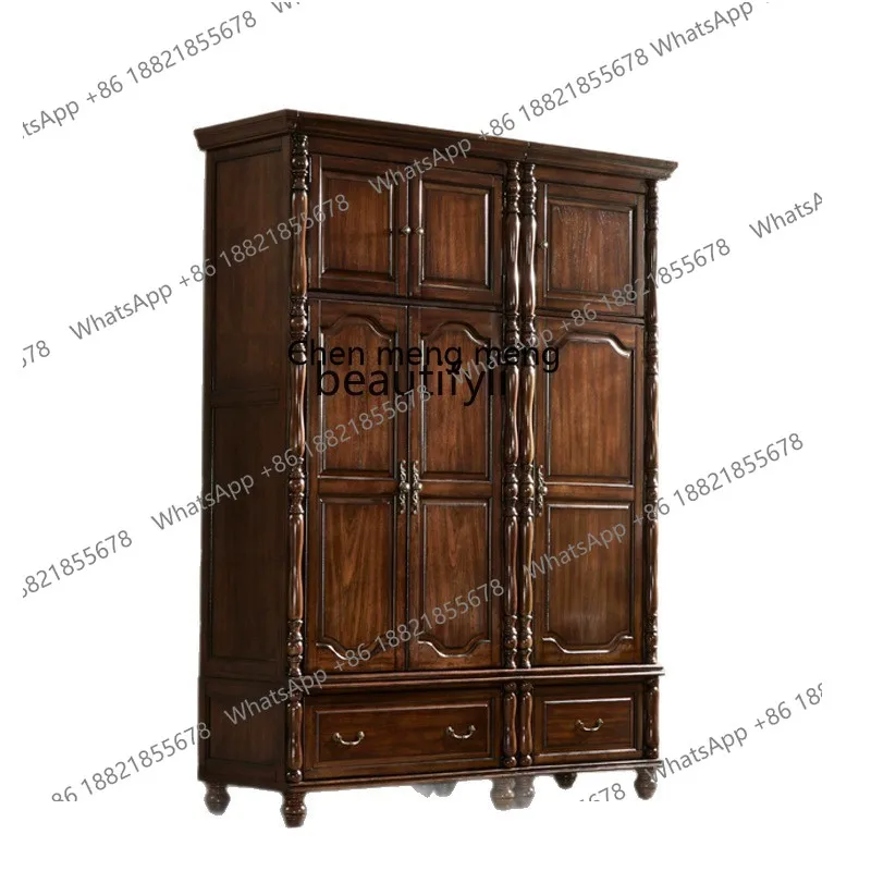 X  Retro three-door wardrobe, bedroom large apartment combination, large capacity cloakroom, storage locker