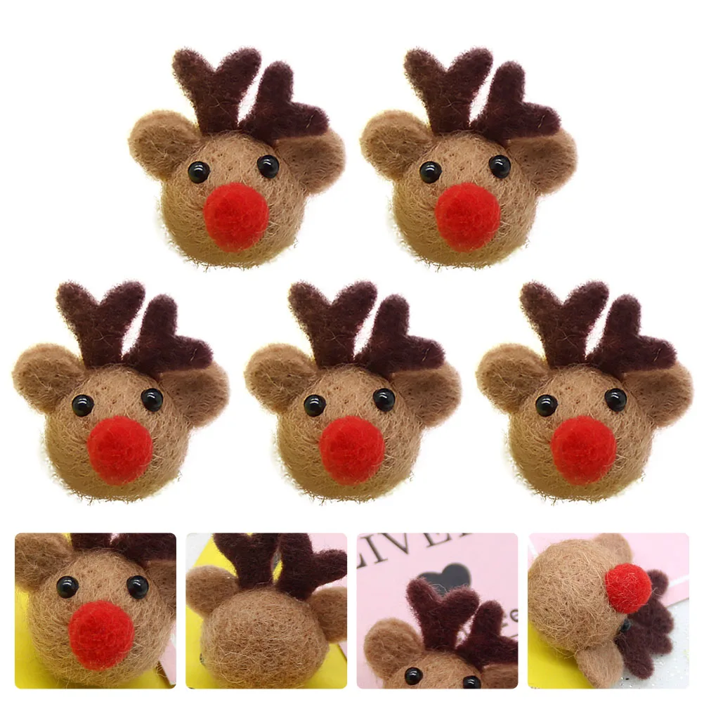

5Pcs Brown Felt Elk Headdress Christmas DIY Ornament Set for Tree Brooch Wreath Hair Pin Holiday Decor Craft Parent