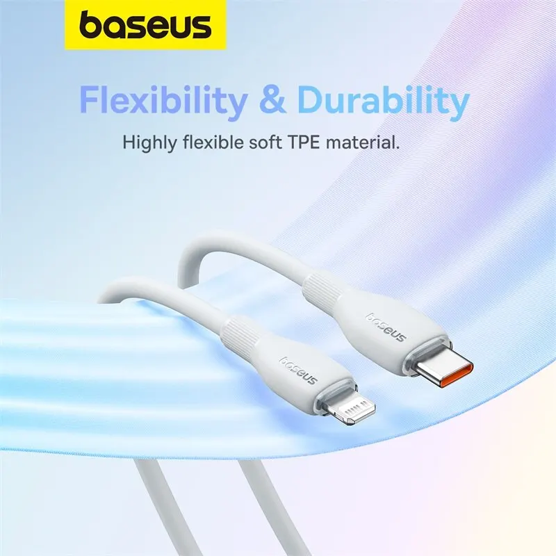 Baseus-Cable USB tipo C de carga rápida TPE de 20W para IPhone 14, 13, 12, 11 Pro Max, XS, Cable de datos de iluminación para iPad y Macbook