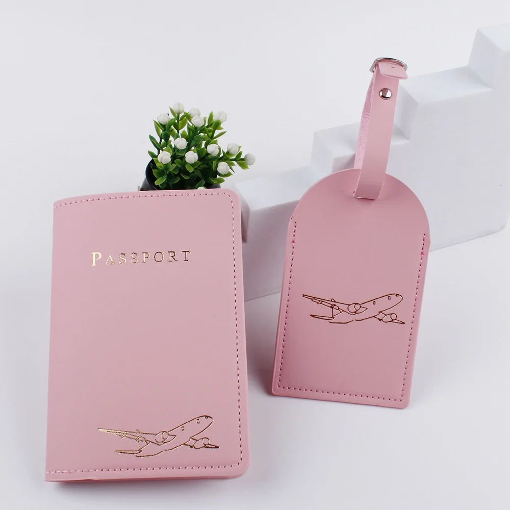 

4pcs Airplane Passport Covers Luggage Tags Bag Pendant Travel Accessories Name ID Address PU Leather Tag