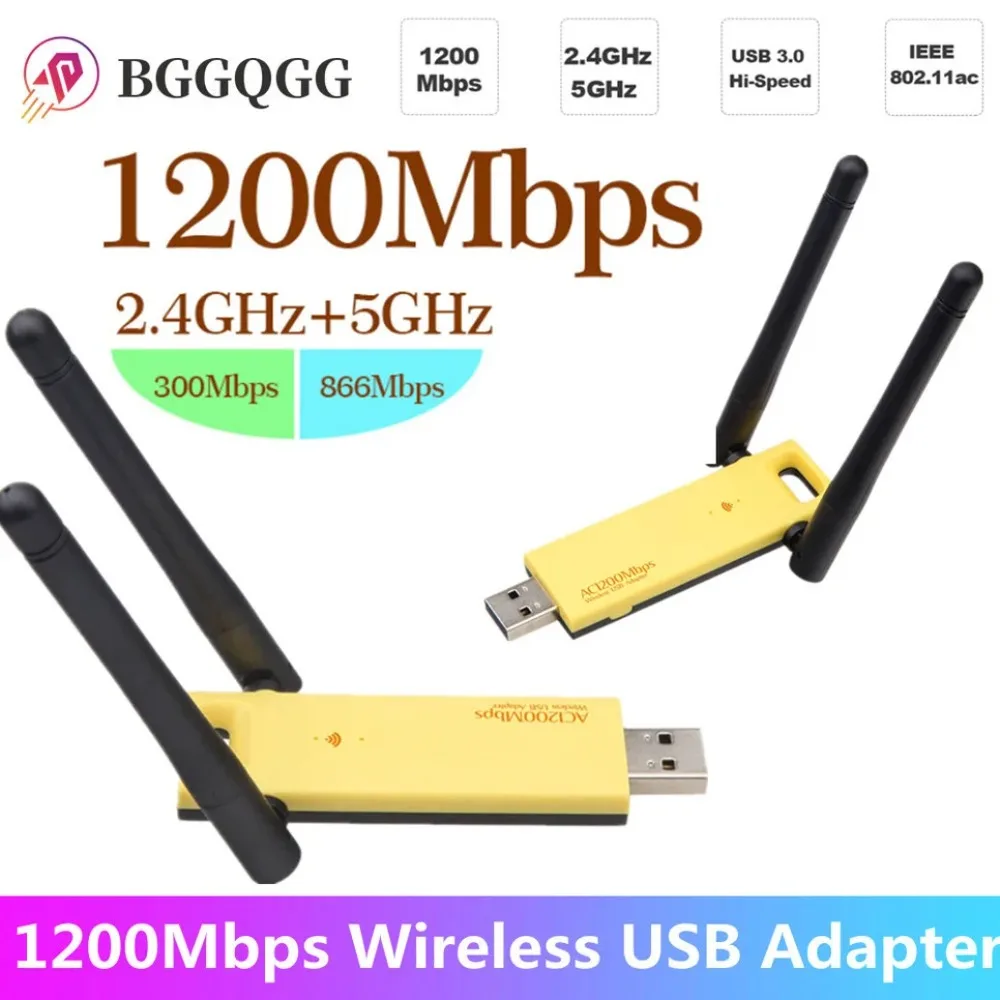 

1200Mbps USB 3.0 WiFi Adapter Dual Band 2.4G 5G AC1200 Wireless Network WiFi Adapter Ethernet 802.11AC w/ Antenna for PC Laptop