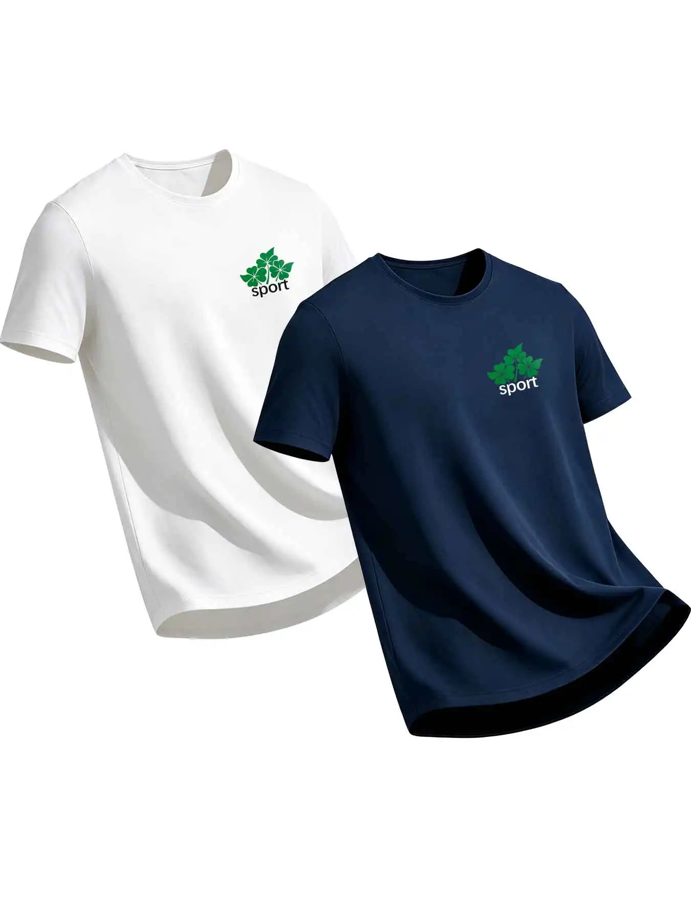 Men Women Casual Short Sleeve T‑Shirt, Clover Sport Print Crew Neck Tees, Summer Breathable Basic Daily Tops,   2‑Piece Set