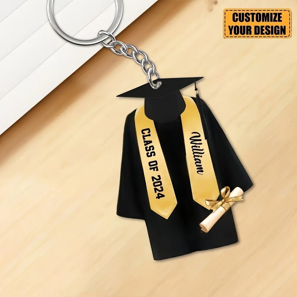 Customizable 2D Acrylic Graduation Cap Keychain | Personalized with Name and Year, deal for High School and College Graduates