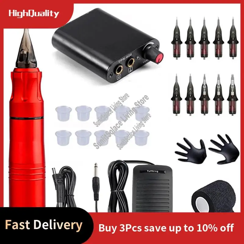 

Tattoo Kit Complete Set Wireless Rotary Tattoo Machine Pen Kit DC Interface With Needles US Plug-A45M