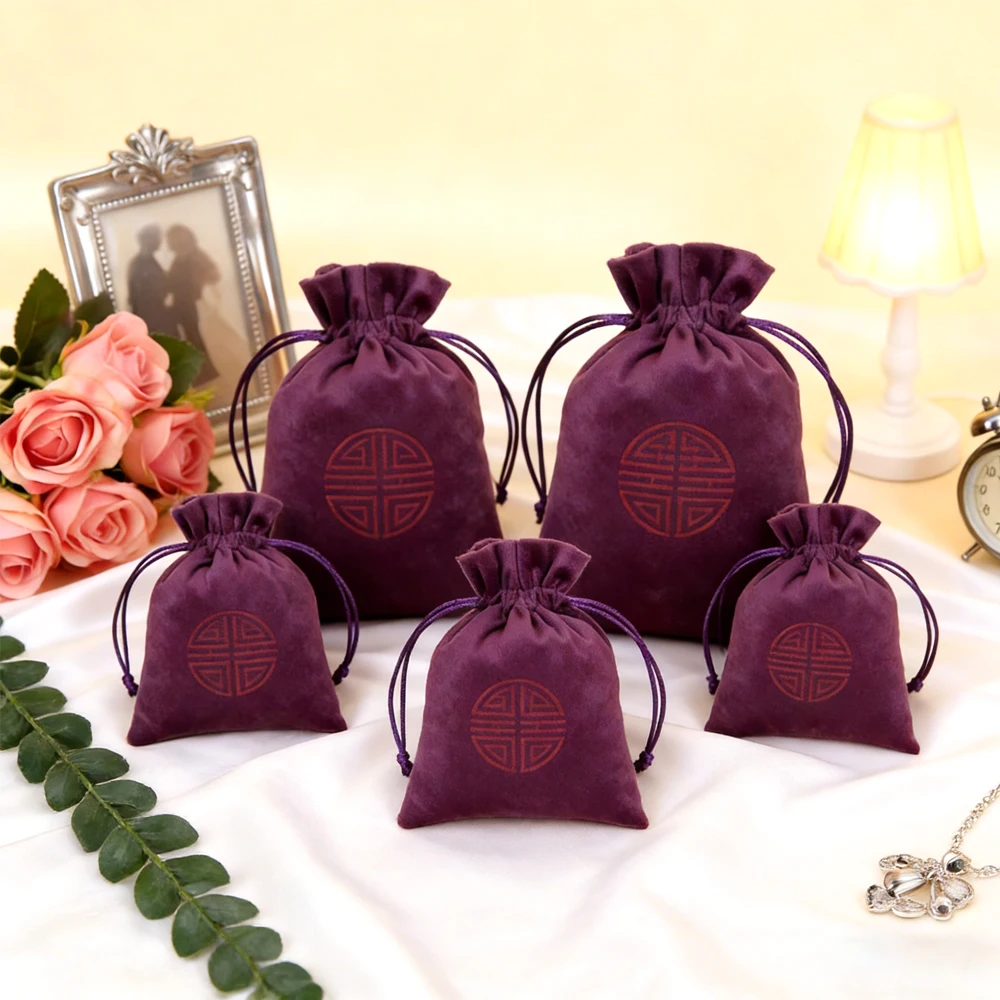 

50Pcs Custom Logo Jewelry Packaging Velvet Pouch Wedding Favor Gift Bags Candy Jewelry Brooch Perfume Eyeshadow Drawstring Sack