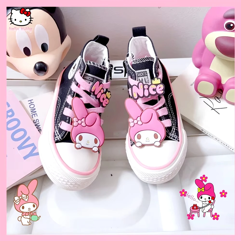 

Холщовая повседневная обувь Kuromi Melody для девочек, студенческая детская осенняя обувь в стиле аниме Sanrios, милая высококачественная дышащая прогулочная обувь с героями мультфильмов