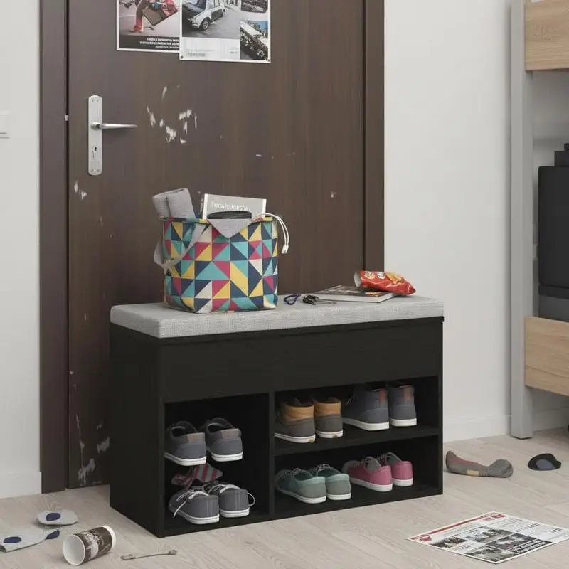 Banc à chaussures 80 x 30 x 45 cm en bois d'ingénierie avec étagères de rangement, design moderne pour entrée, couloir, maison, appartement, style minimaliste, organisation intérieure