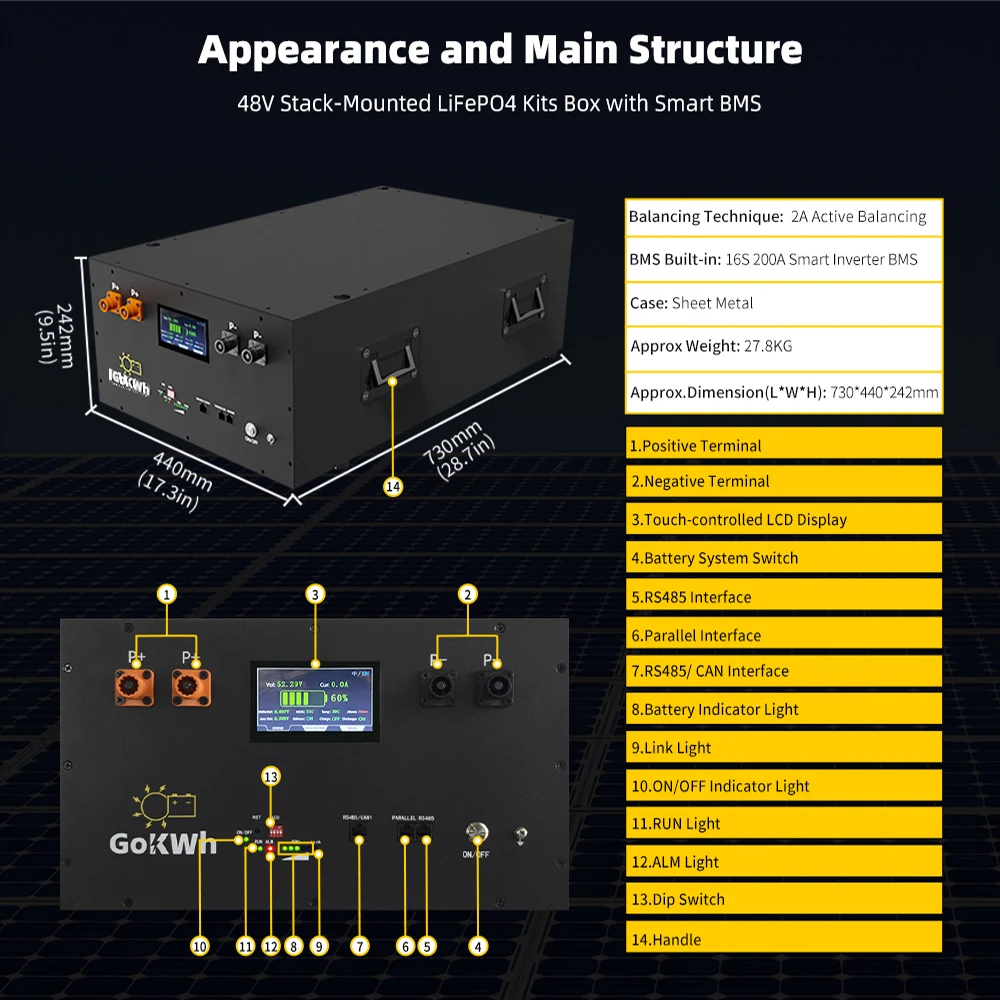 الاتحاد الأوروبي الأسهم لتقوم بها بنفسك 280Ah 320Ah 360Ah عدة صندوق الصف أ LiFePO4 بطارية حزمة 48 فولت 16S مجموعة بطارية مع 16S 200A BMS لنظام الطاقة المنزلية