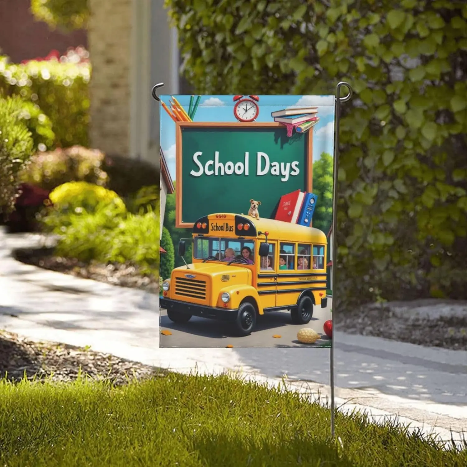 Welcome Back To School Garden Flag 12x18 Inch Double Sided School Bus Dog Yard FlagApple Books Small Decorative Outdoor Hous uui