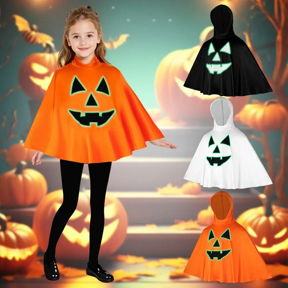 

Cool Halloween Noctilucent Pumpkin Cloak Fun Creative Kid Cosplay Costume with Hat Sleeveless Ghost Face Shawl Stage Performance