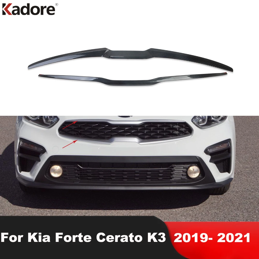 Car Styling For Kia Forte Cerato K3 2019 2020 2021 Carbon Fiber Front Grille Grills Cover Trim Decoration Molding Strip 2pcs