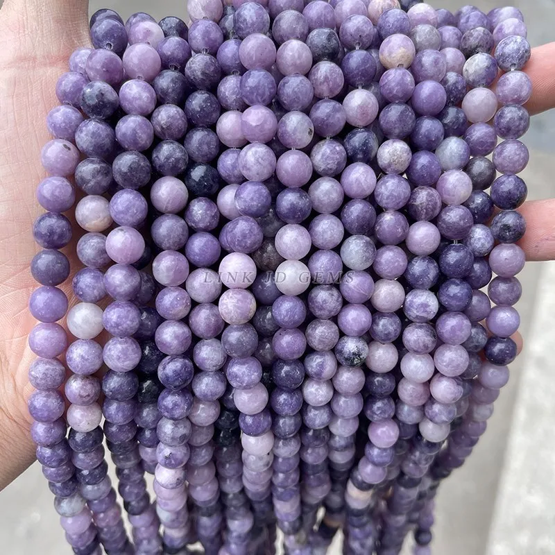 Natural China Lepidolite Stone Purple Round Beads 15\