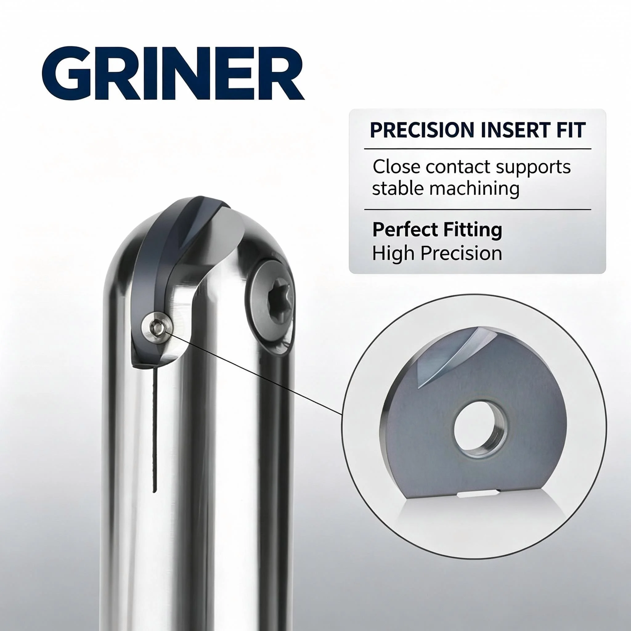 `GRINER T2139 Semicircular Ball Milling Tool Holder, CNC Precision Finishing Shank for Mold Curved Surface P3200 R4‑R15 Inserts`