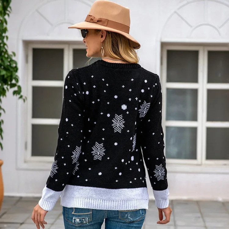 Sweater Women Knit Print Christmas Jumper Pullovers Long Sleeve Elegant Lady Thick Sweaters Regular Autumn Winter 2024